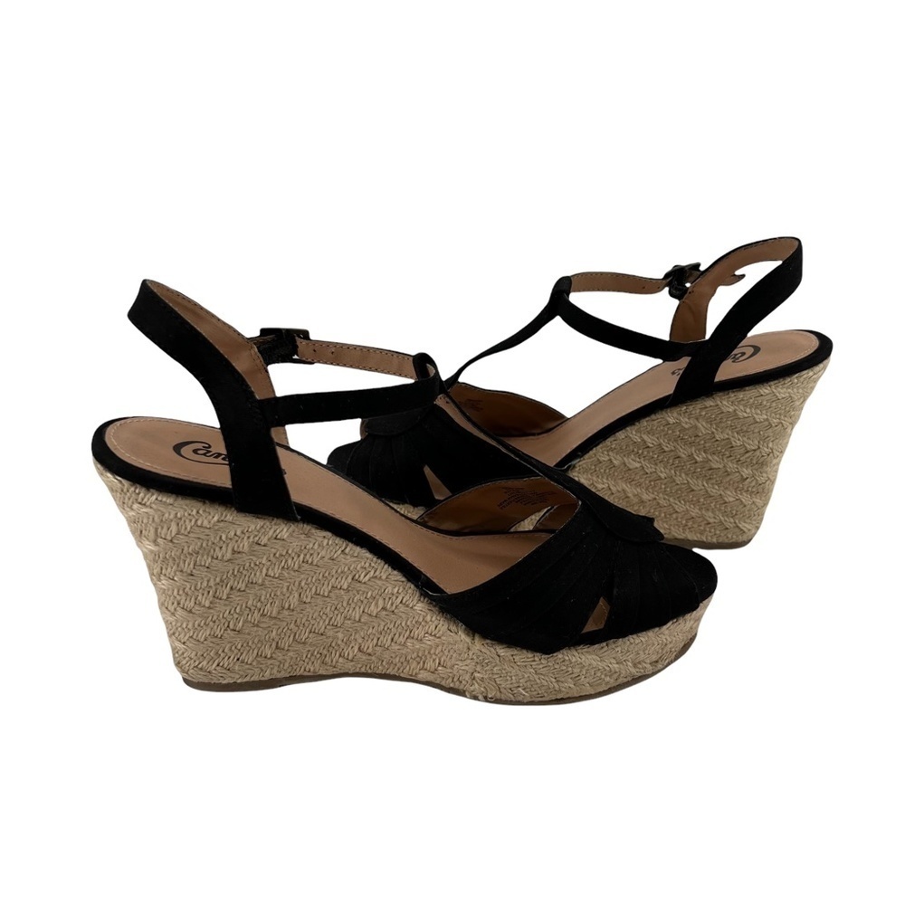 Candie's Black Wedge Jute Summer Platform Sandals Size 10 Women’s